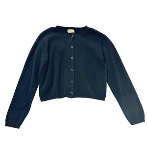 90s Vintage J. Crew Black Cotton Button Front Cropped Cardigan Sweater Coastal